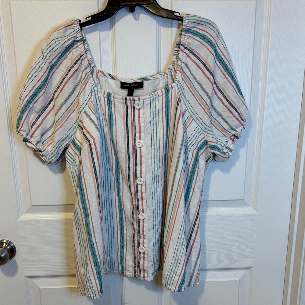 Lane Bryant Striped Button-Front Blouse